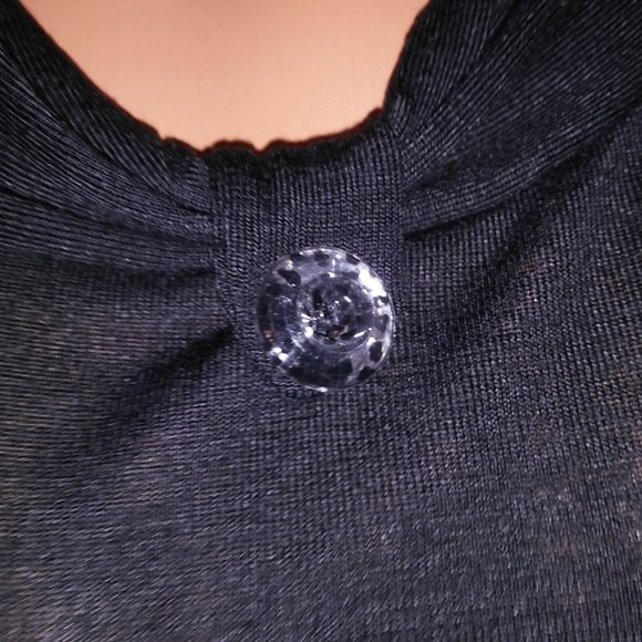 Annabelle Sweater Womens Solid Black Dolman Sleeve Scoop Neck Lightweight Button - Picture 5 of 8